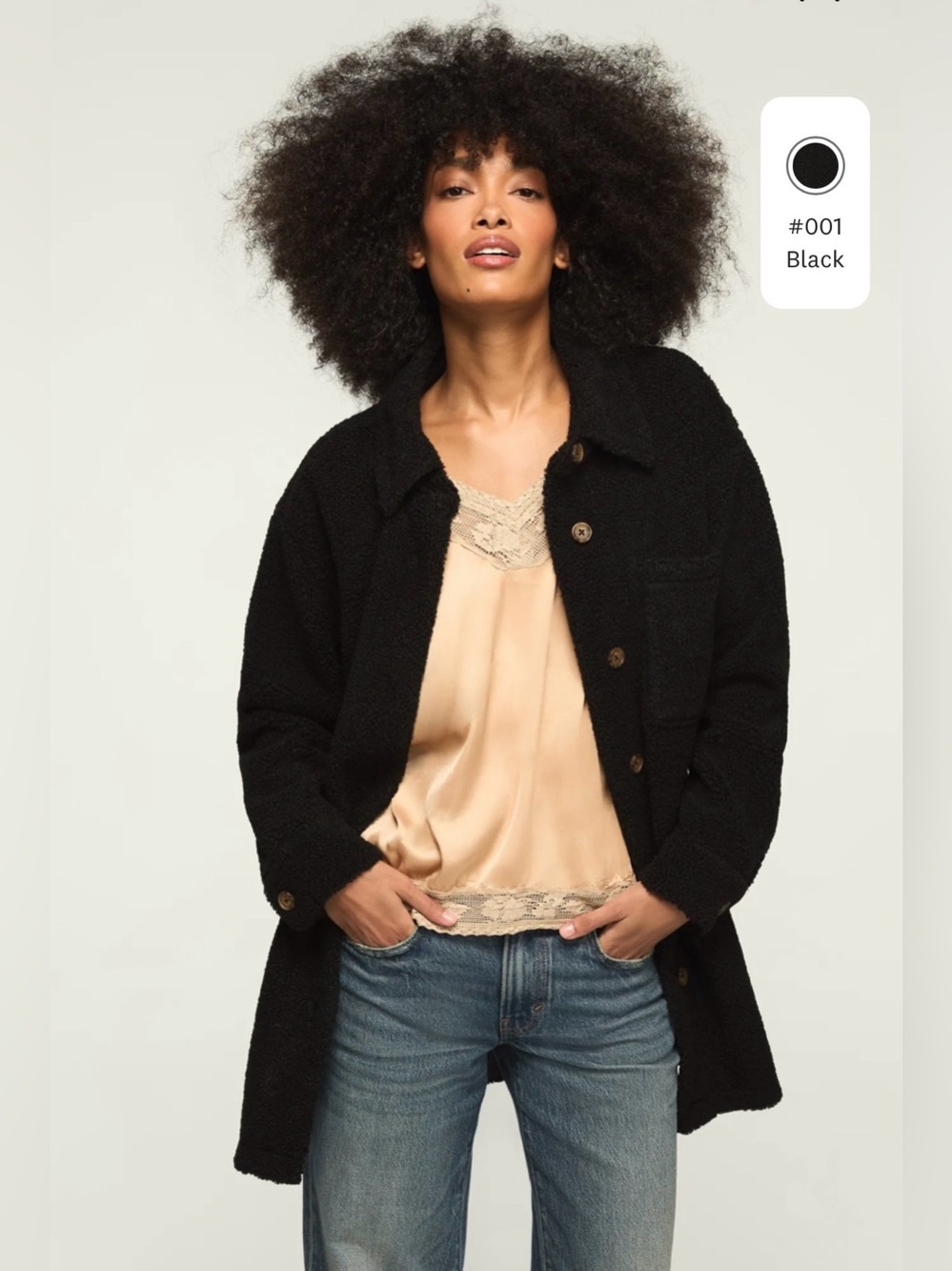 Lucky Brand Teddy Sherpa Shirt Jacket Women's Large Black Oversized Button Front